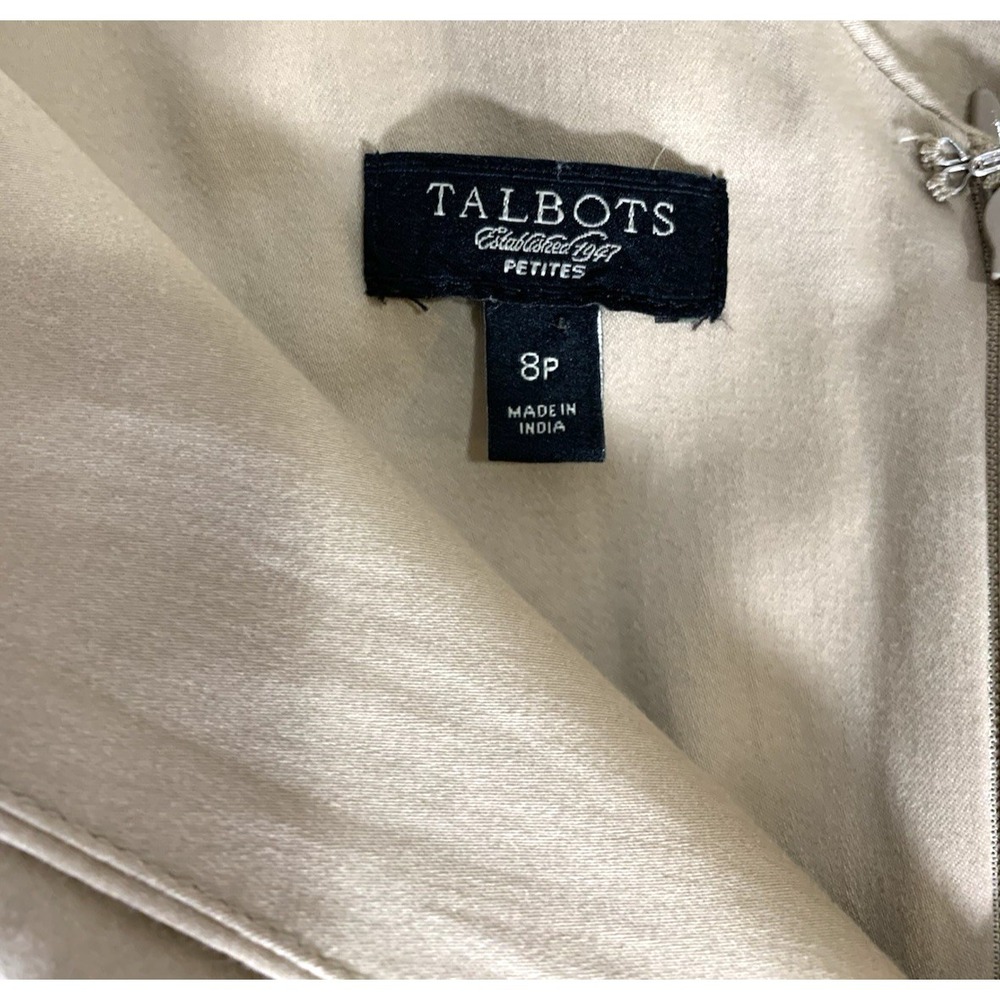 Talbots Sundress Womens Petite 8 Khaki Cotton Stretch‎ Neutral Bow V-Neck - Picture 8 of 11